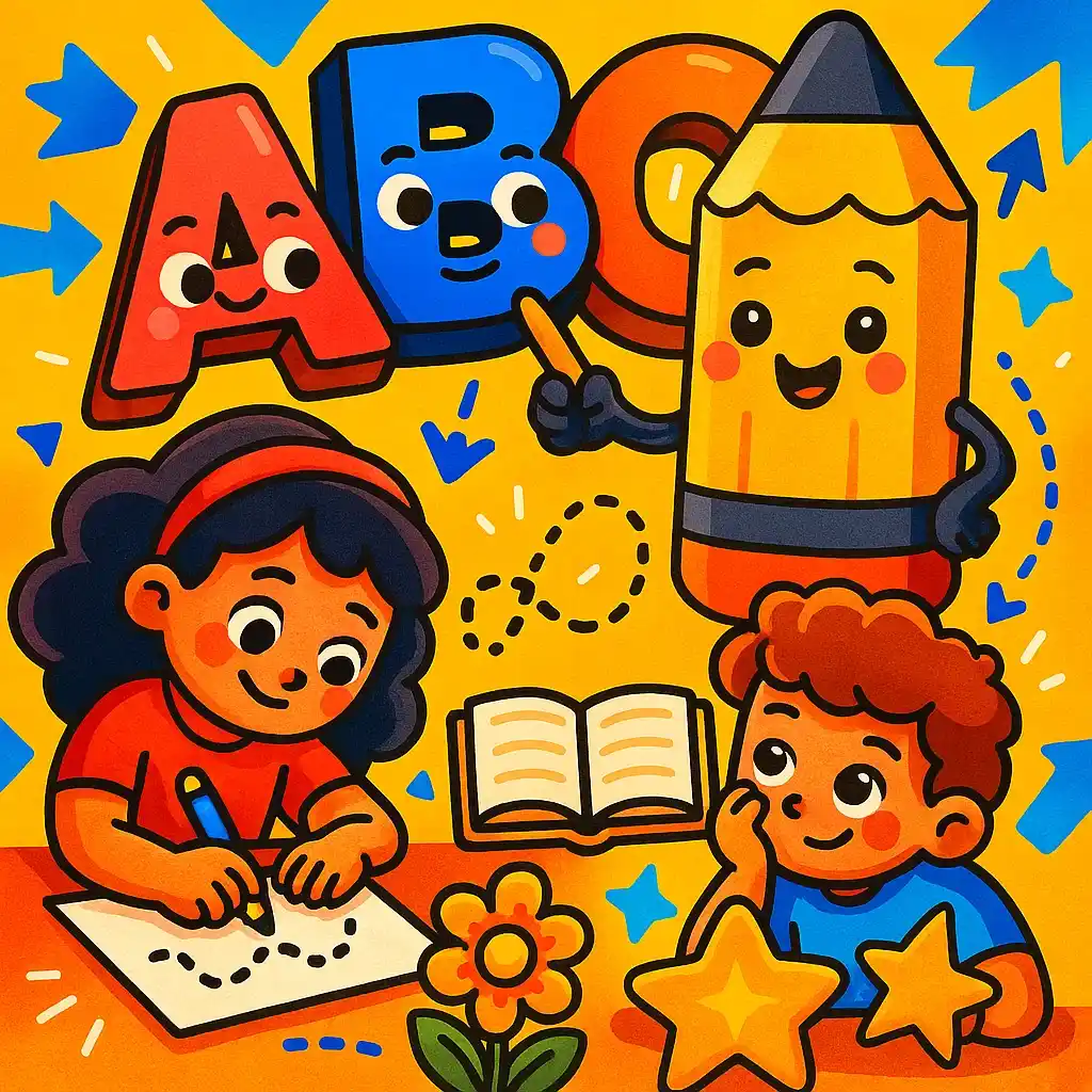 Criança aprendendo o alfabeto de forma divertida